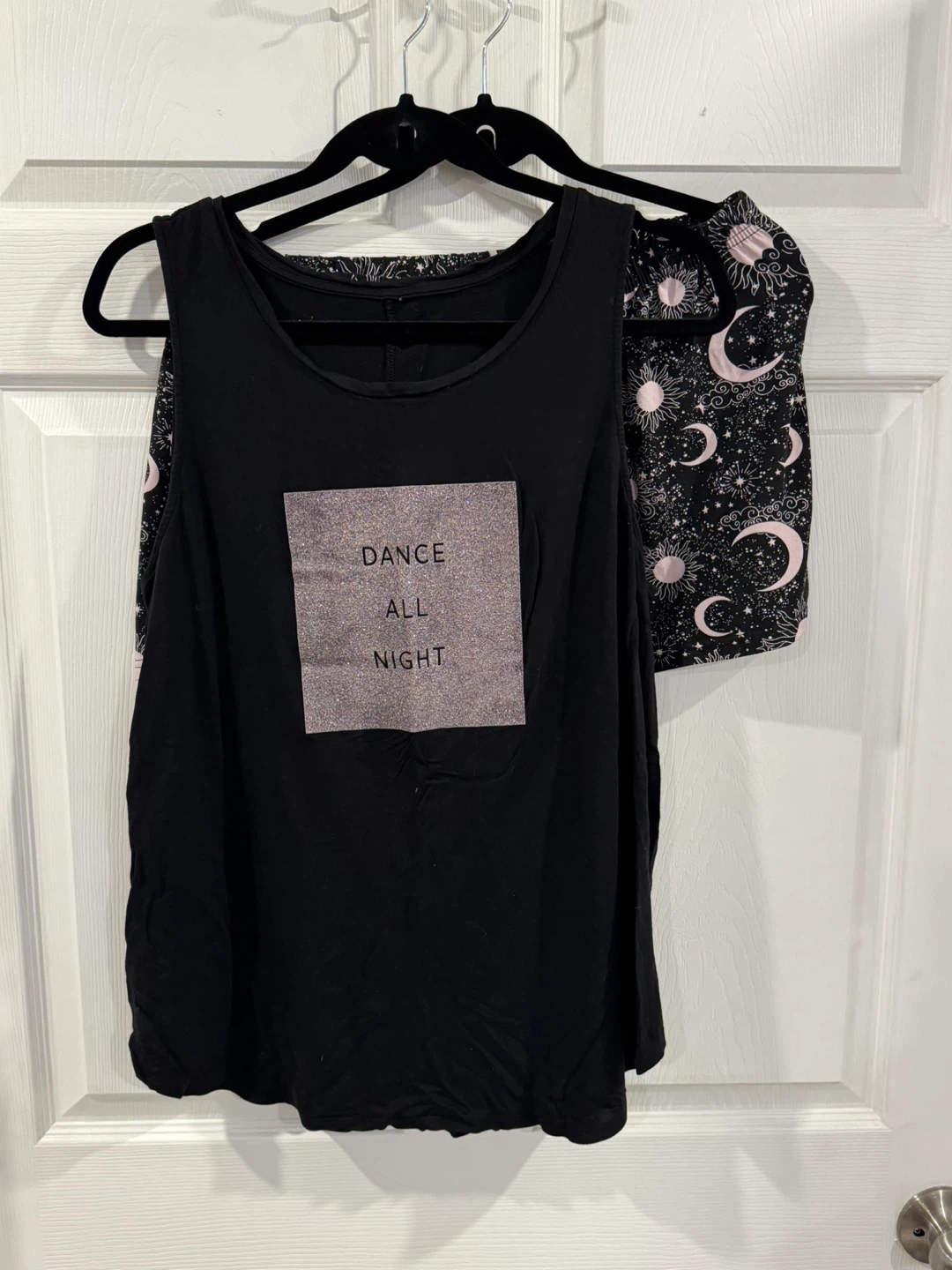 Black "Dance All Night" Tank Top and Moon/Star Pajama Shorts Set - photo 2