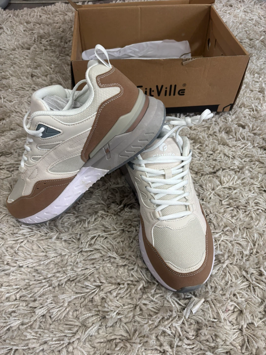 FitVille Women's Running Shoes - White/Brown
