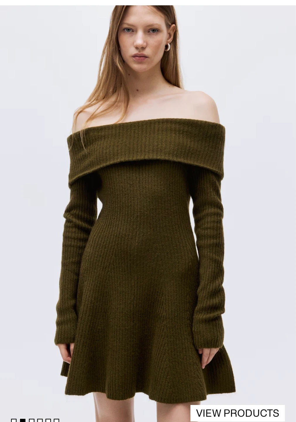 H&M RIB-KNIT OFF-THE-SHOULDER DRESS