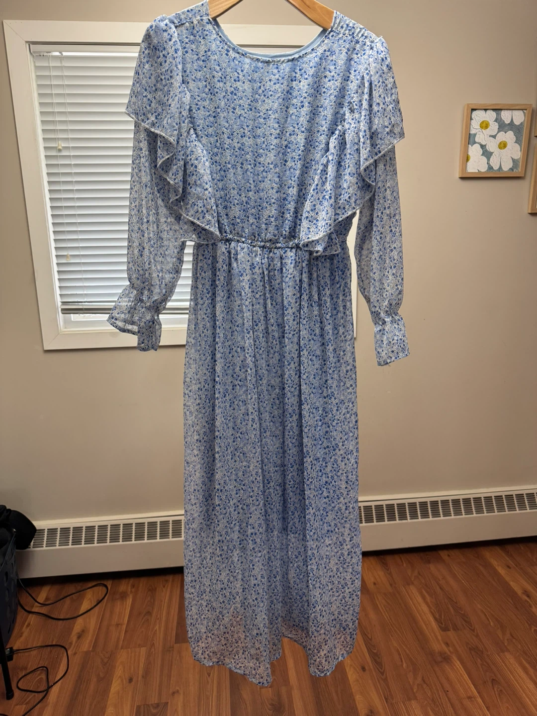 Blue Floral Maxi Dress - Free Size