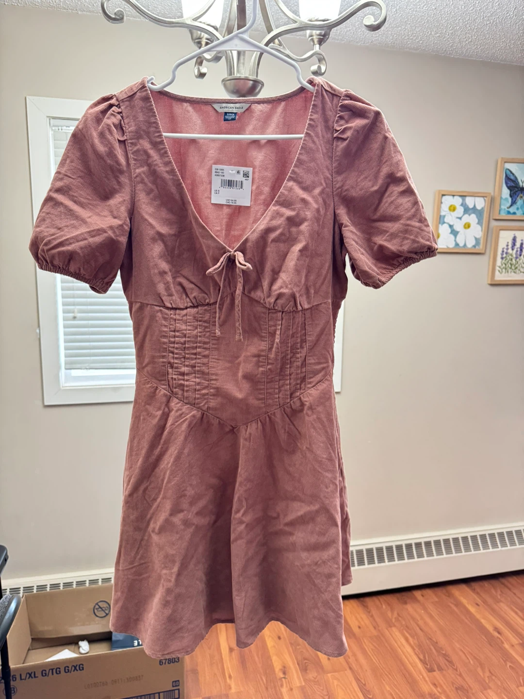 American Eagle Pink Corduroy Smocked Dress - Size S
