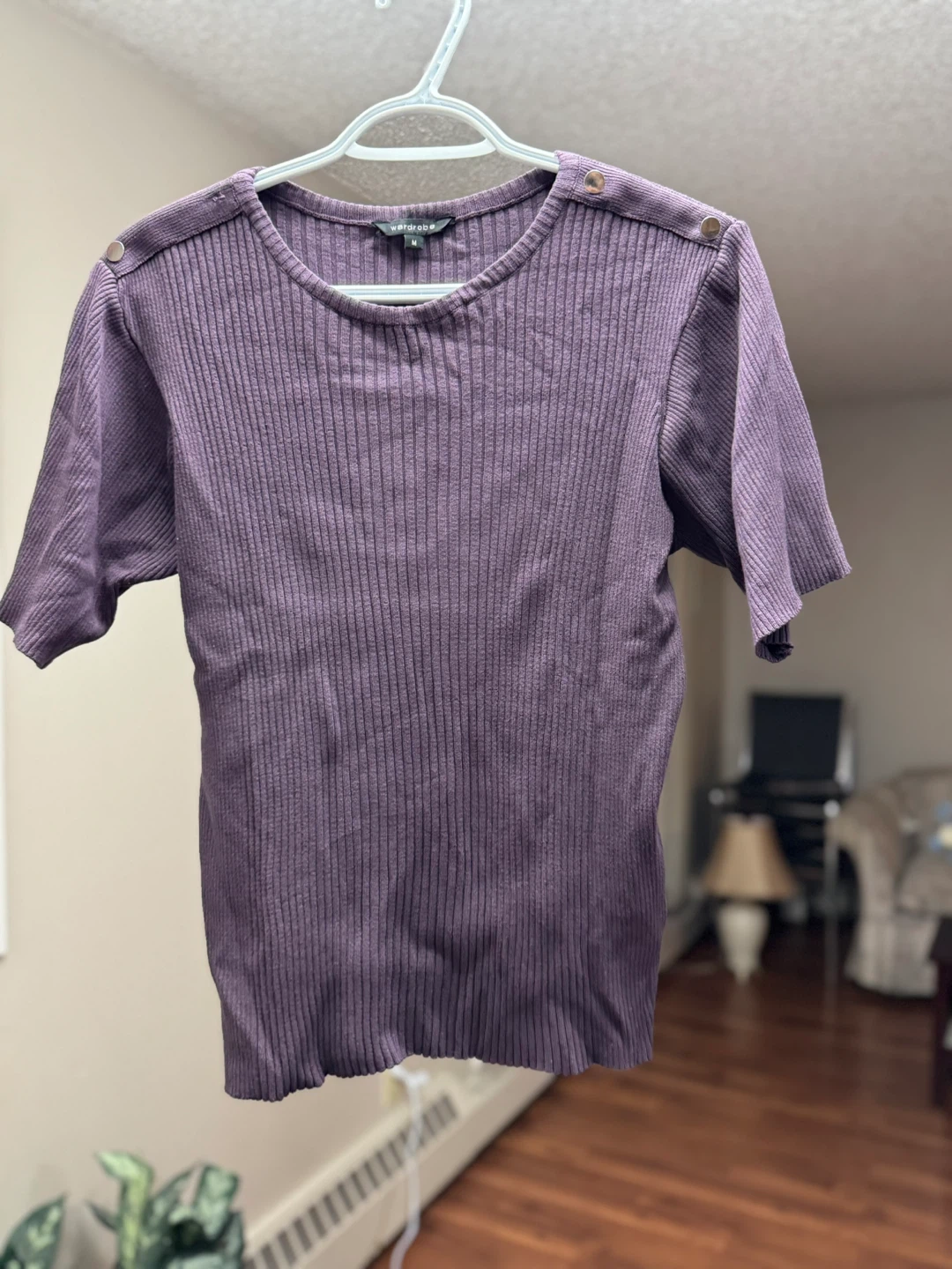 Purple Ribbed Short Sleeve Top - Size M