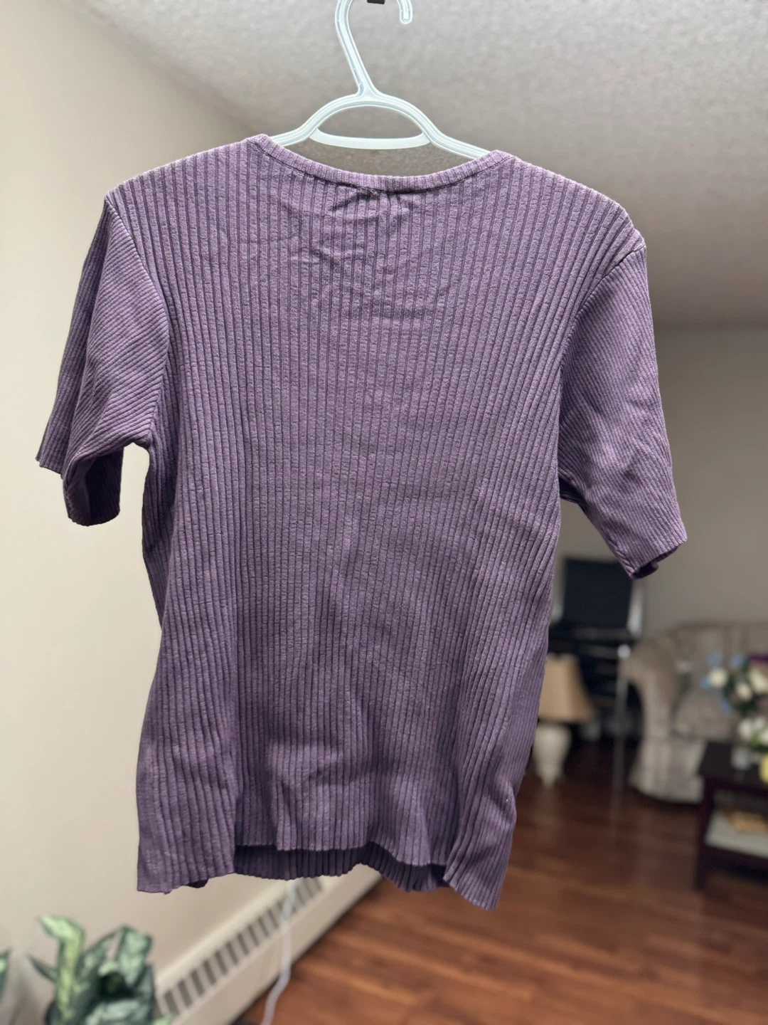 Purple Ribbed Short Sleeve Top - Size M - photo 2