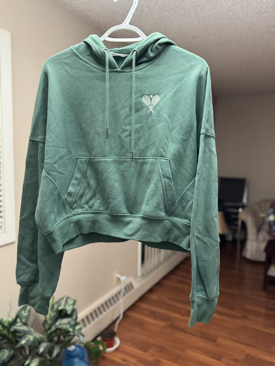 Green Cropped Hoodie with Tennis Rackets Graphic - photo 2