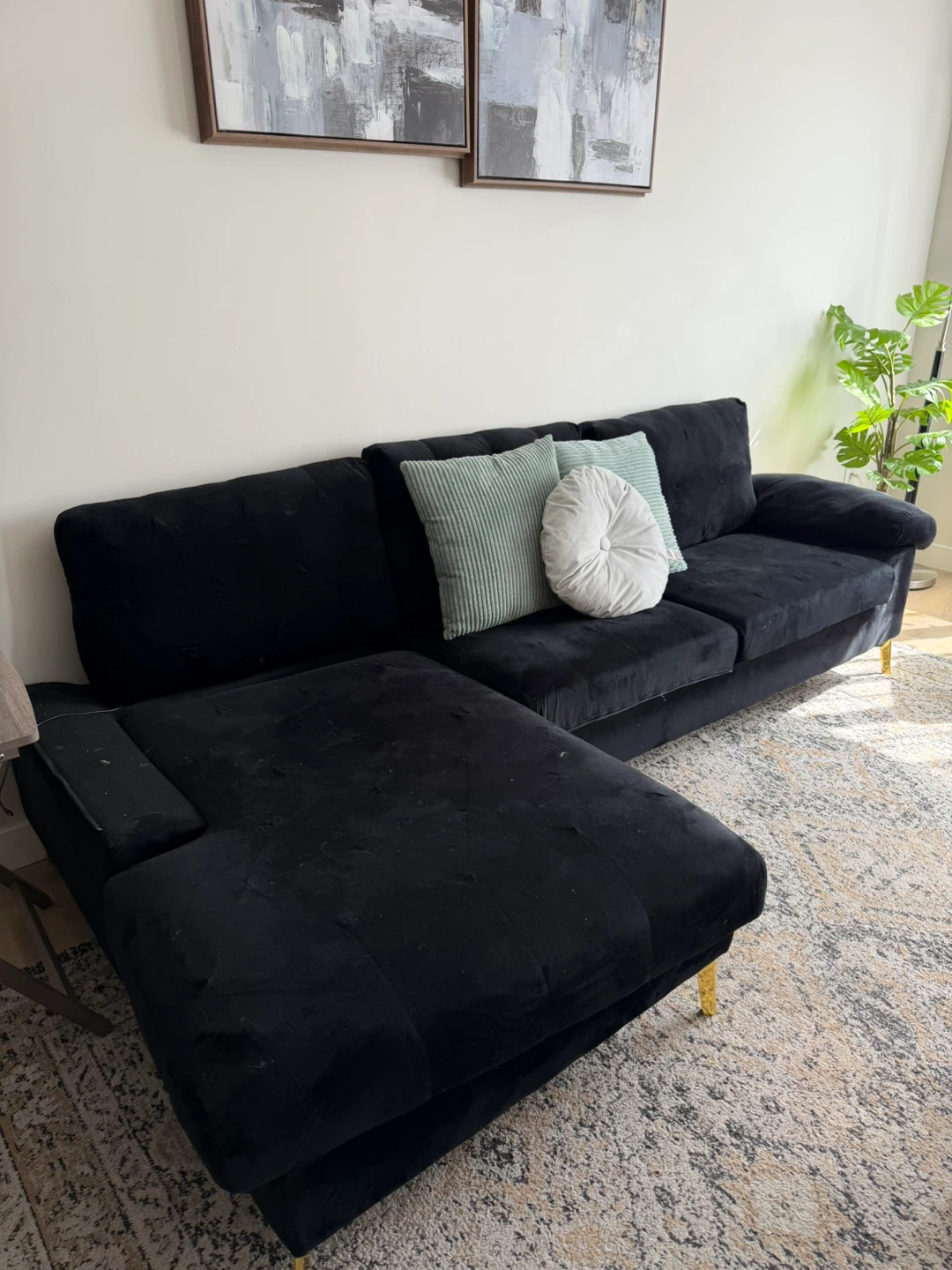 Black Velvet Sectional Sofa