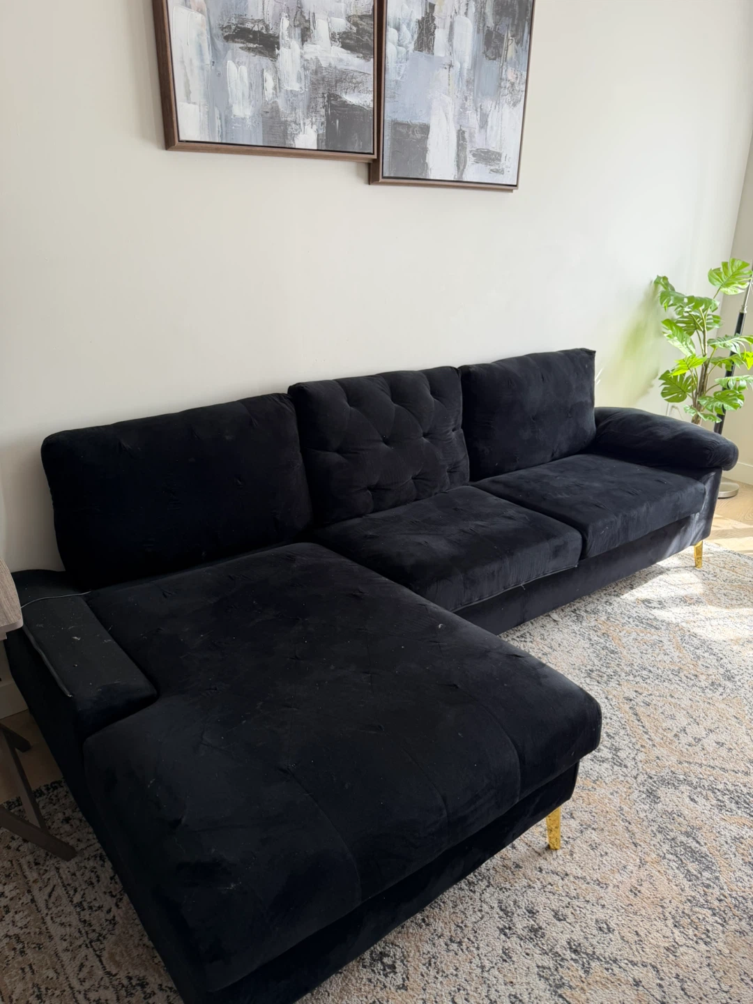 Black Velvet Sectional Sofa - photo 2
