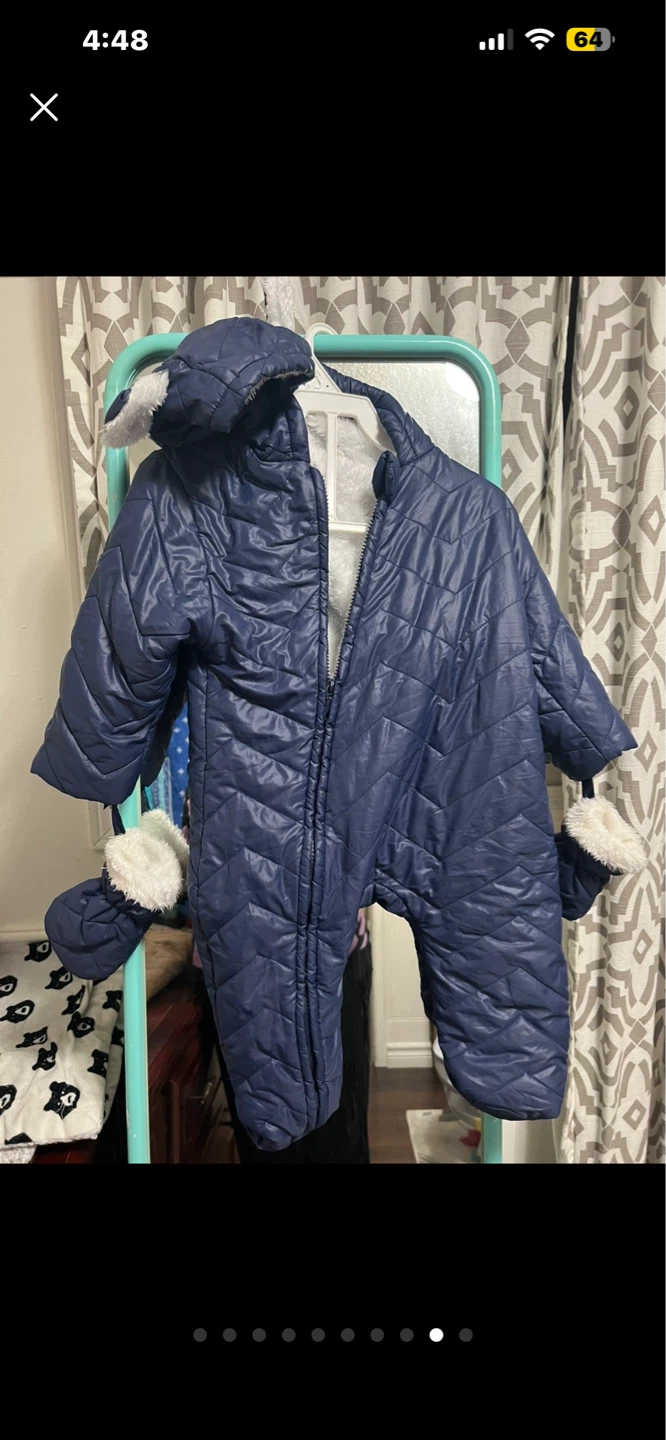 Kids' Navy Blue Quilted Snowsuit with Mittens