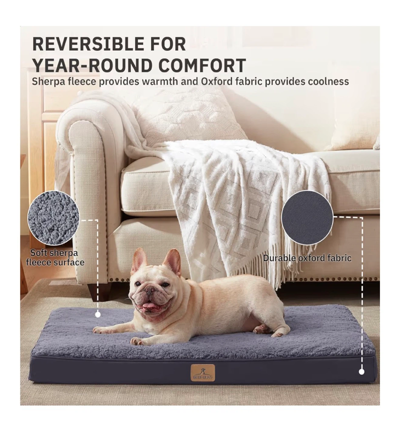 Orthopedic Dog Bed - Waterproof Egg Foam Pet Bed (Up to 65 lbs)