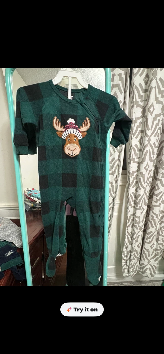 Kids Plaid Moose Footed Pajamas