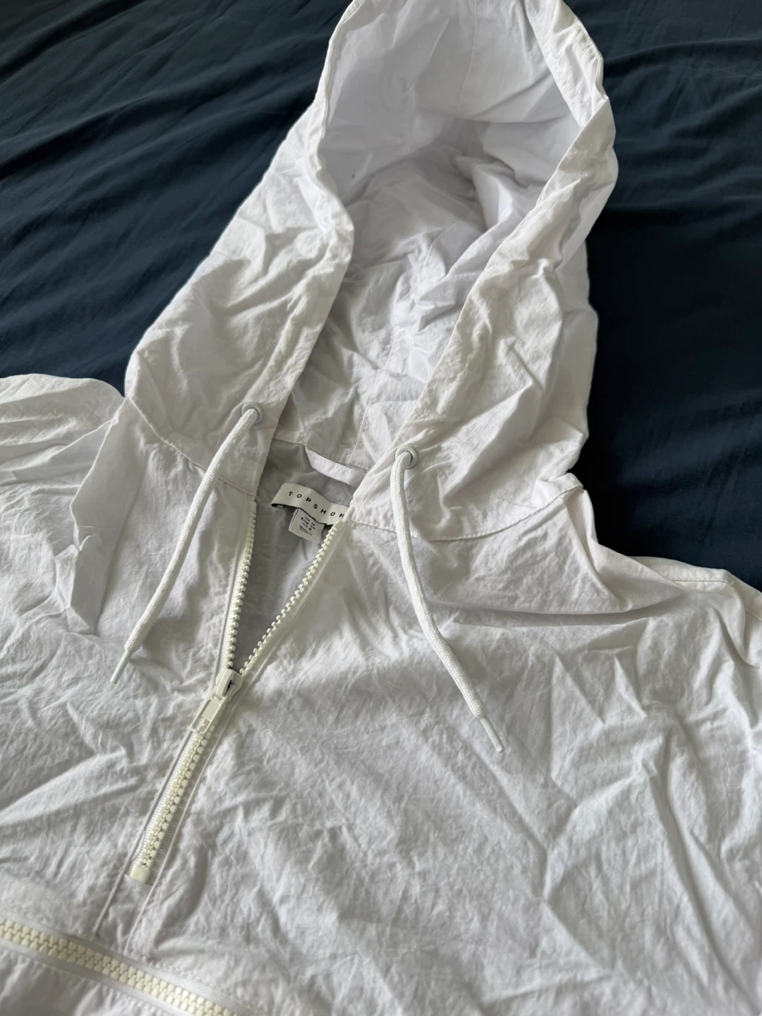 White Cropped Anorak Rain Jacket Hoodie
