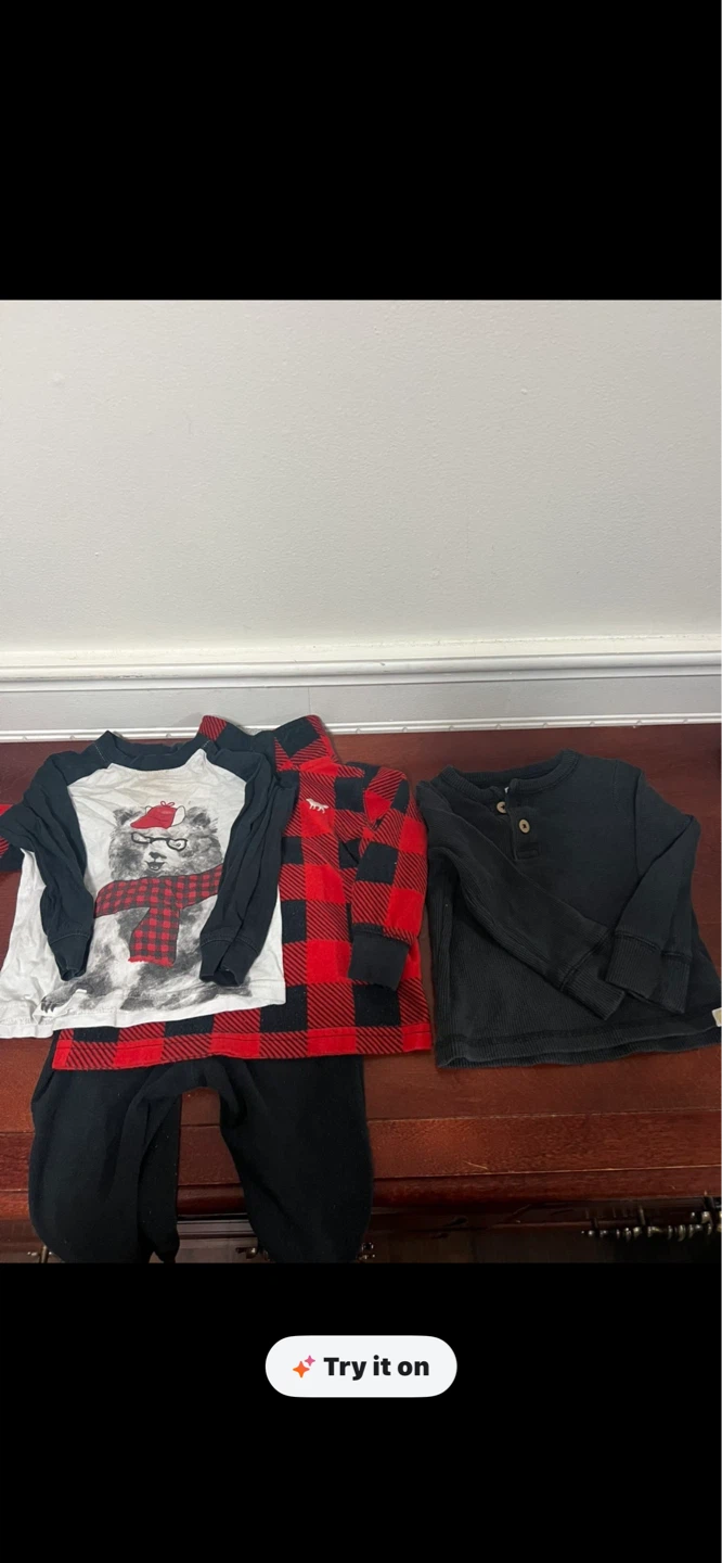 Kids' Pajama Set - Bear Graphic & Plaid