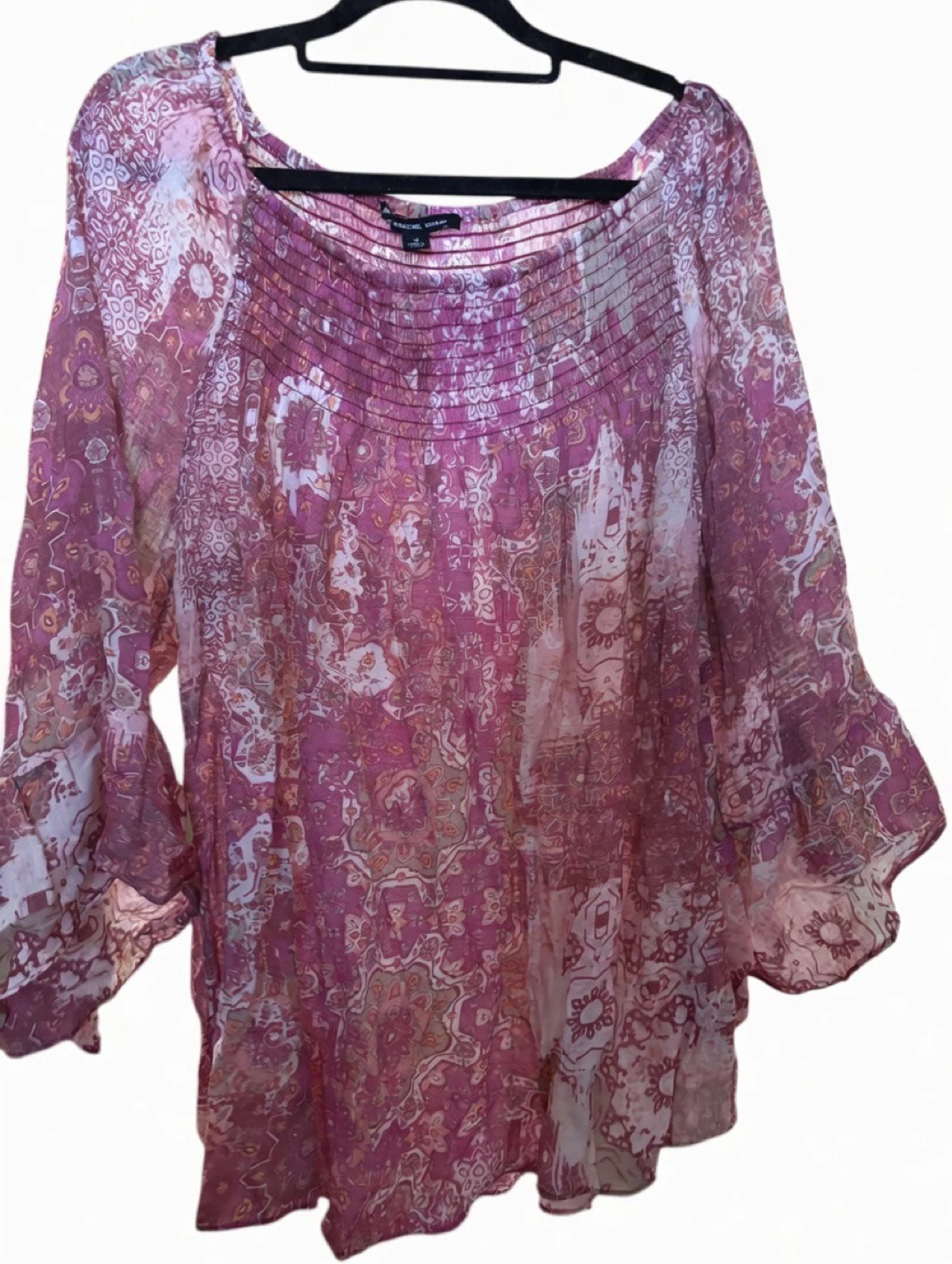 Zac & Rachel Woman Pink Floral Smocked Blouse 1X