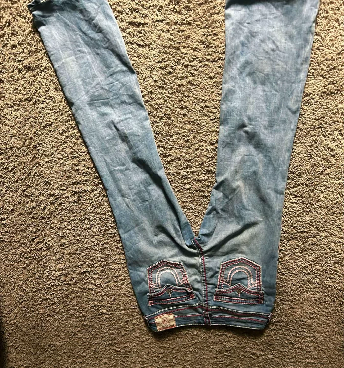True Religion Jeans Light Wash Pink Stitching