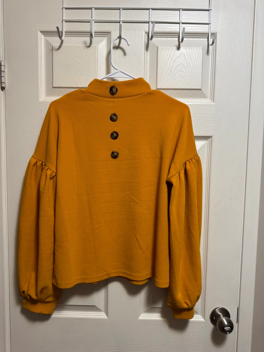 Women's Mustard Yellow Mock Neck Puff Sleeve Top - photo 3