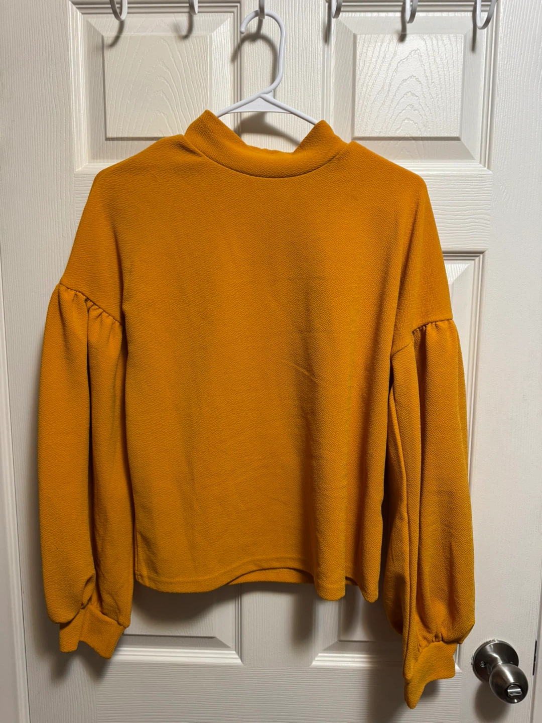 Women's Mustard Yellow Mock Neck Puff Sleeve Top