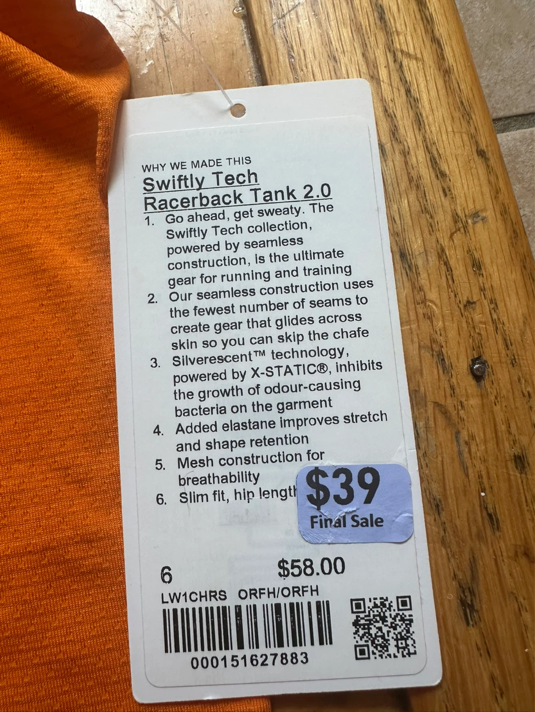 Lululemon Swiftly Tech Racerback Tank Top Orange Size 6 - photo 3