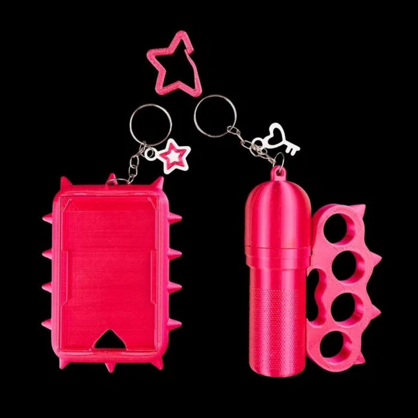 Pink Spiked Card Holder & Pill Case Keychain Set