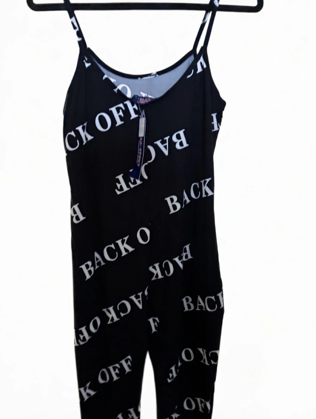 Black "Back Off" Graphic Romper Jumpsuit