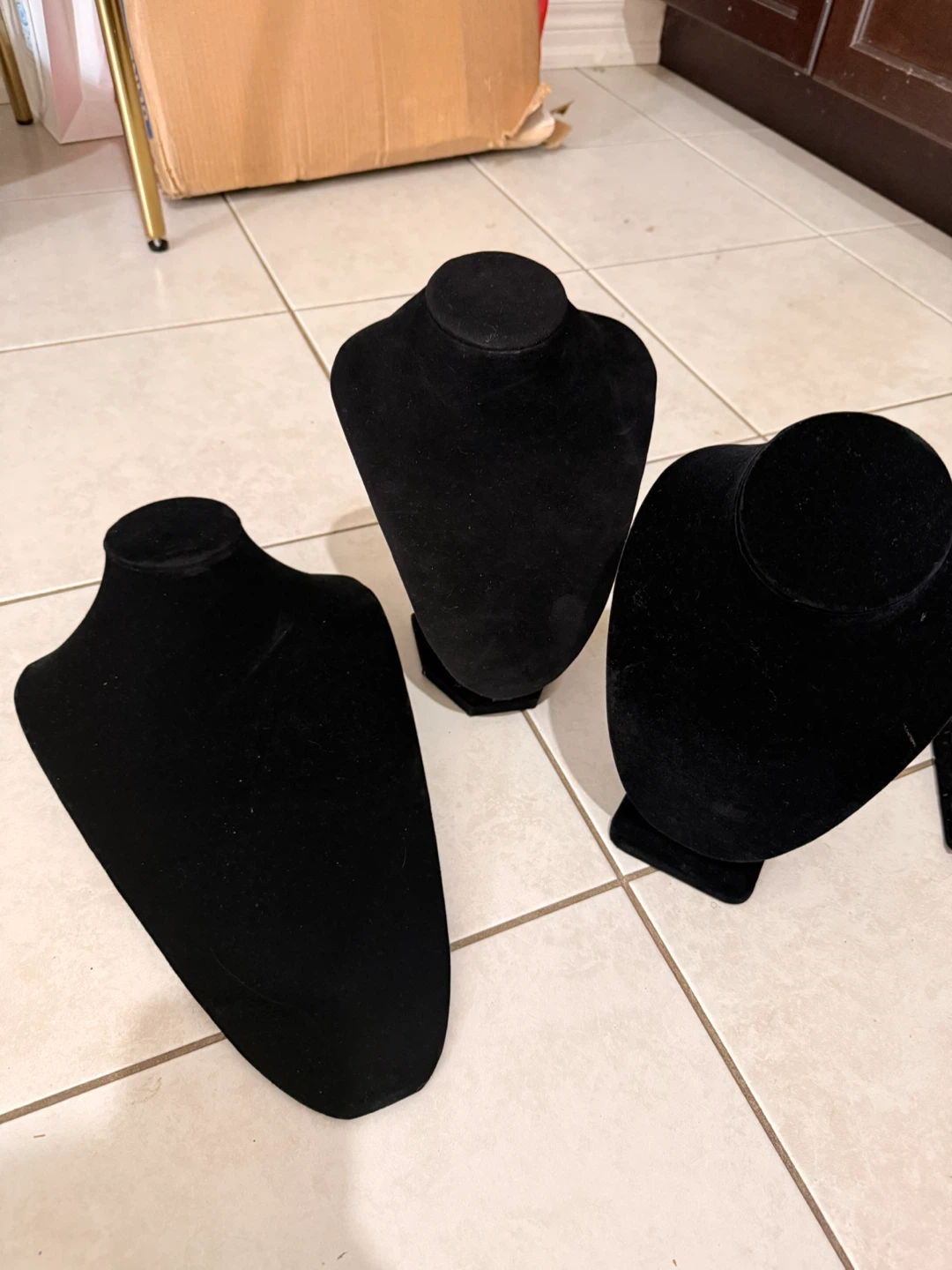 Set of 5 Black Velvet Necklace Bust Display Stands - photo 2