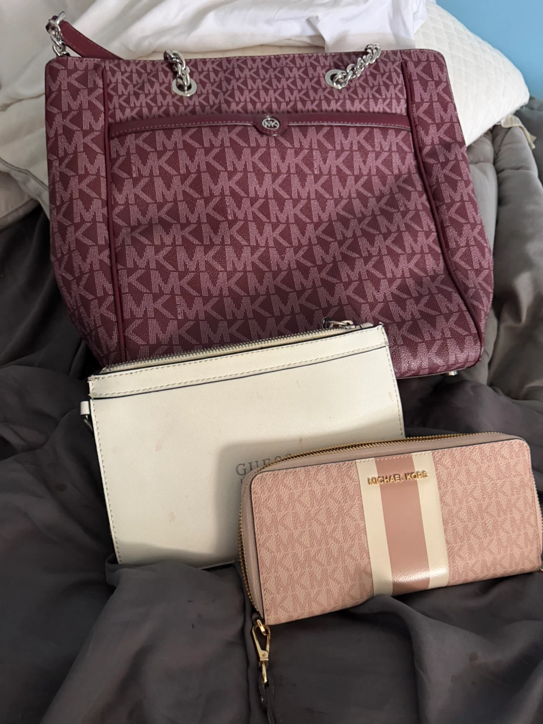 Michael Kors Tote Bag, Wallet, and Guess Clutch