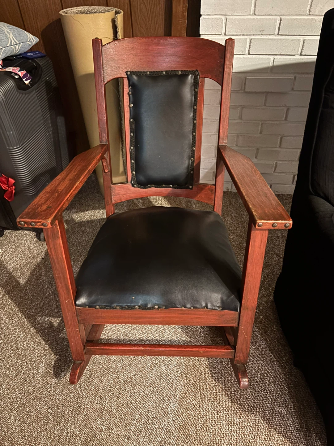 Wooden Rocking Chair with Black Upholstery
