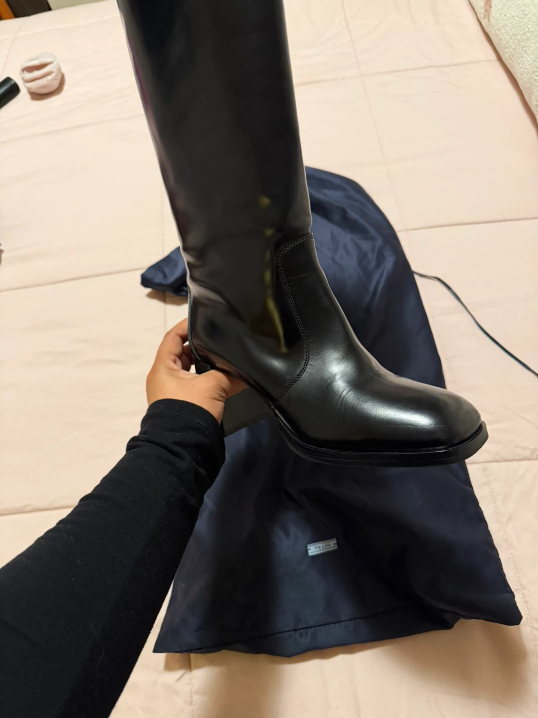 Original Prada Black Leather Knee-High Boots Size 37 - photo 2