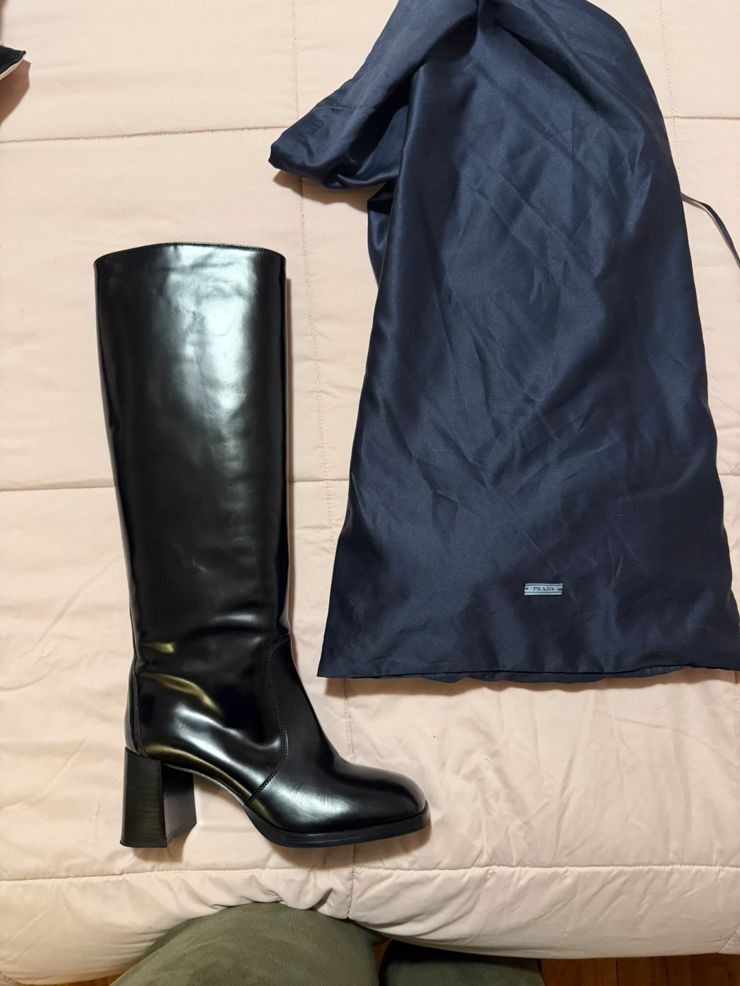 Original Prada Black Leather Knee-High Boots Size 37