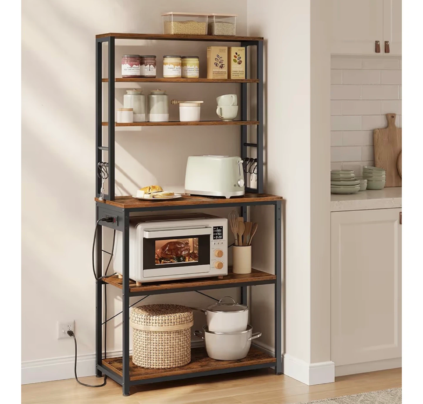 Rustic Wood and Metal Kitchen Baker's Rack - photo 4