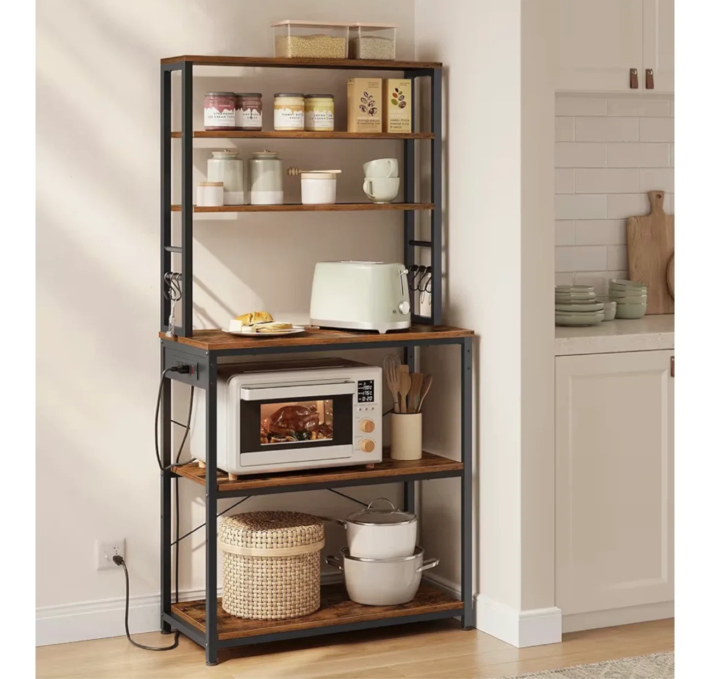 Rustic Wood and Metal Kitchen Baker's Rack - photo 4