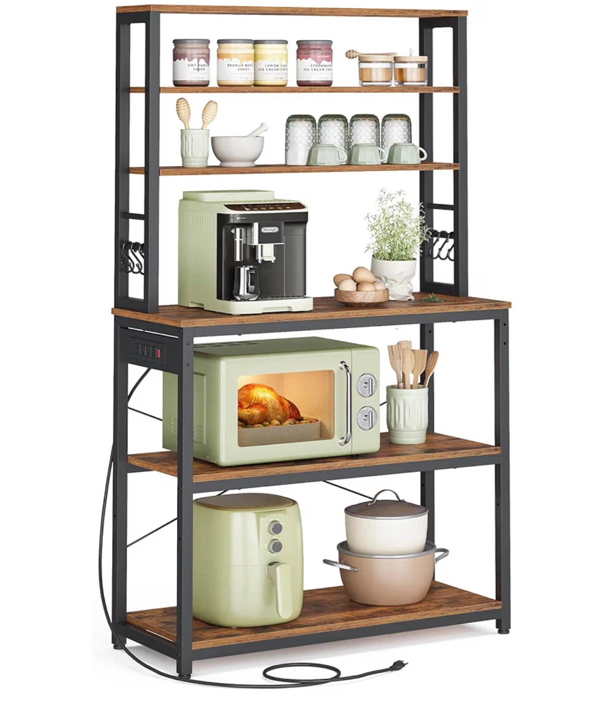 Rustic Wood and Metal Kitchen Baker's Rack