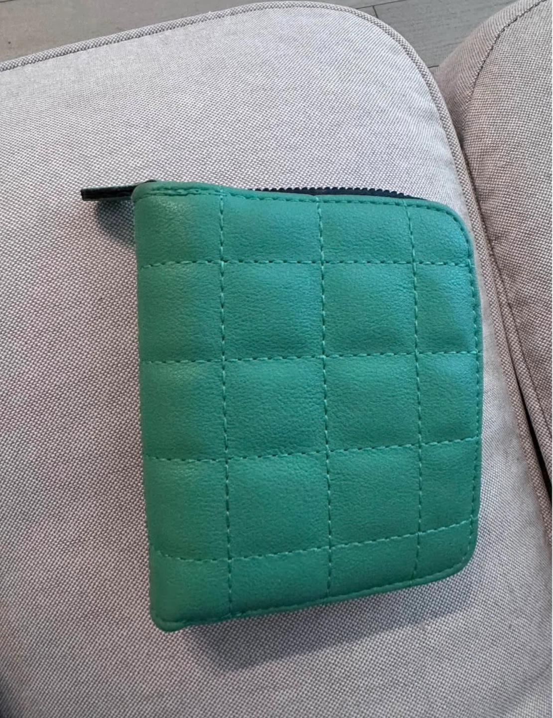 Green Quilted Zip Around Wallet