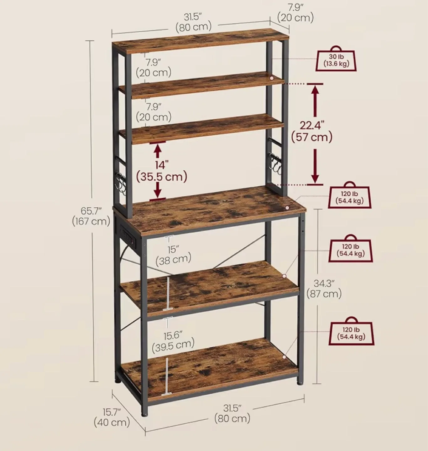 Rustic Wood and Metal Kitchen Baker's Rack - photo 2
