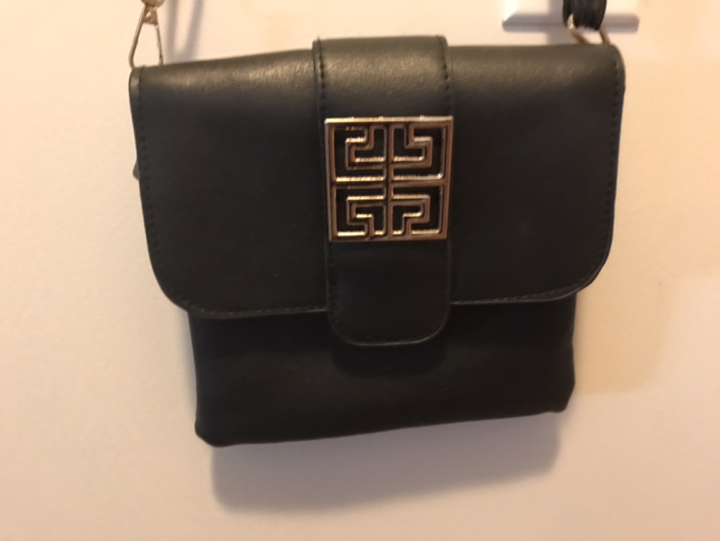 Black Faux Leather Crossbody Bag with Gold Clasp - photo 2