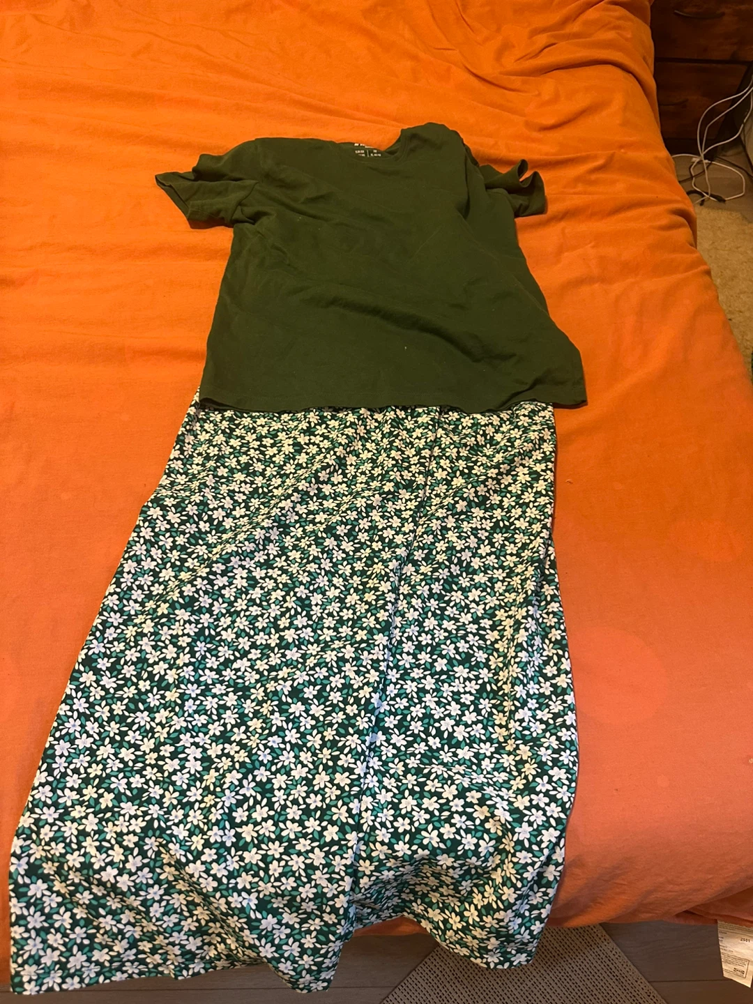 Green T-Shirt and Floral Pants Set