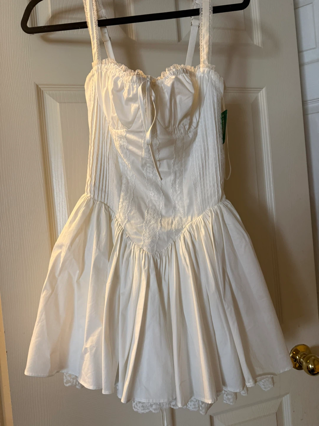 White Corset Babydoll Dress with Lace Trim