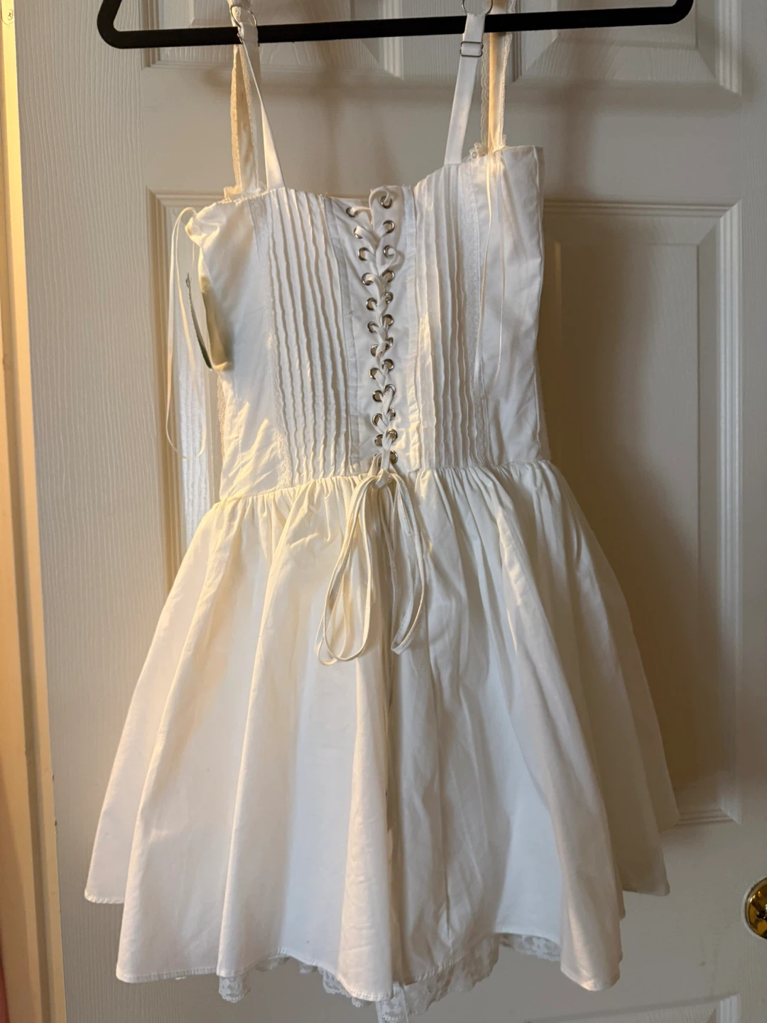 White Corset Babydoll Dress with Lace Trim - photo 2