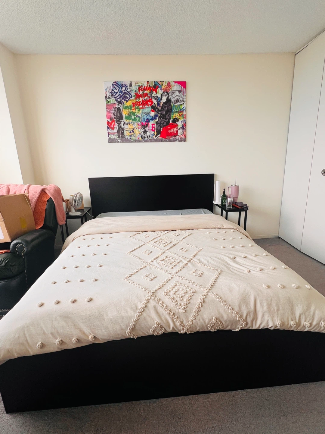 Ikea queen wooden bed frame with head board - Platform base