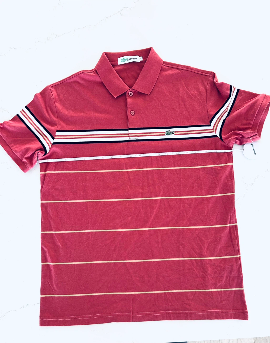 Lacoste Men's dark rose Striped Polo Shirt XL