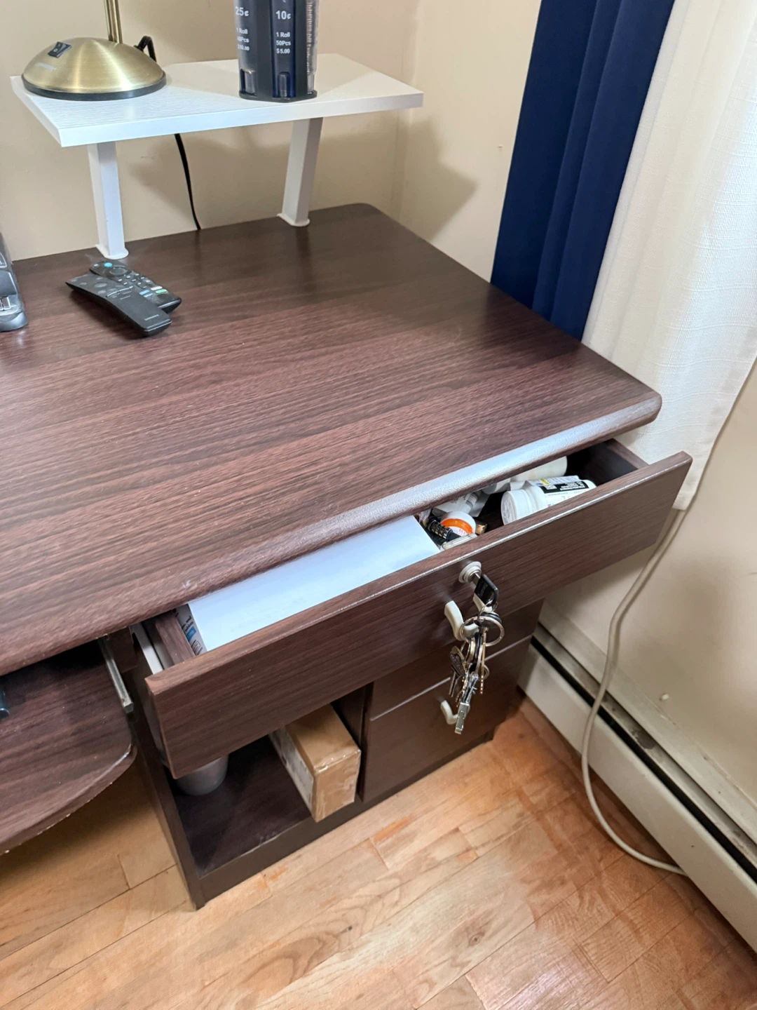 Brown Wood Desk with Keyboard Tray and Drawers - photo 3