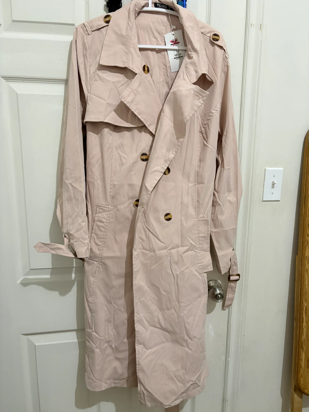 Women's Pink Double-Breasted Trench Coat Size 3XL