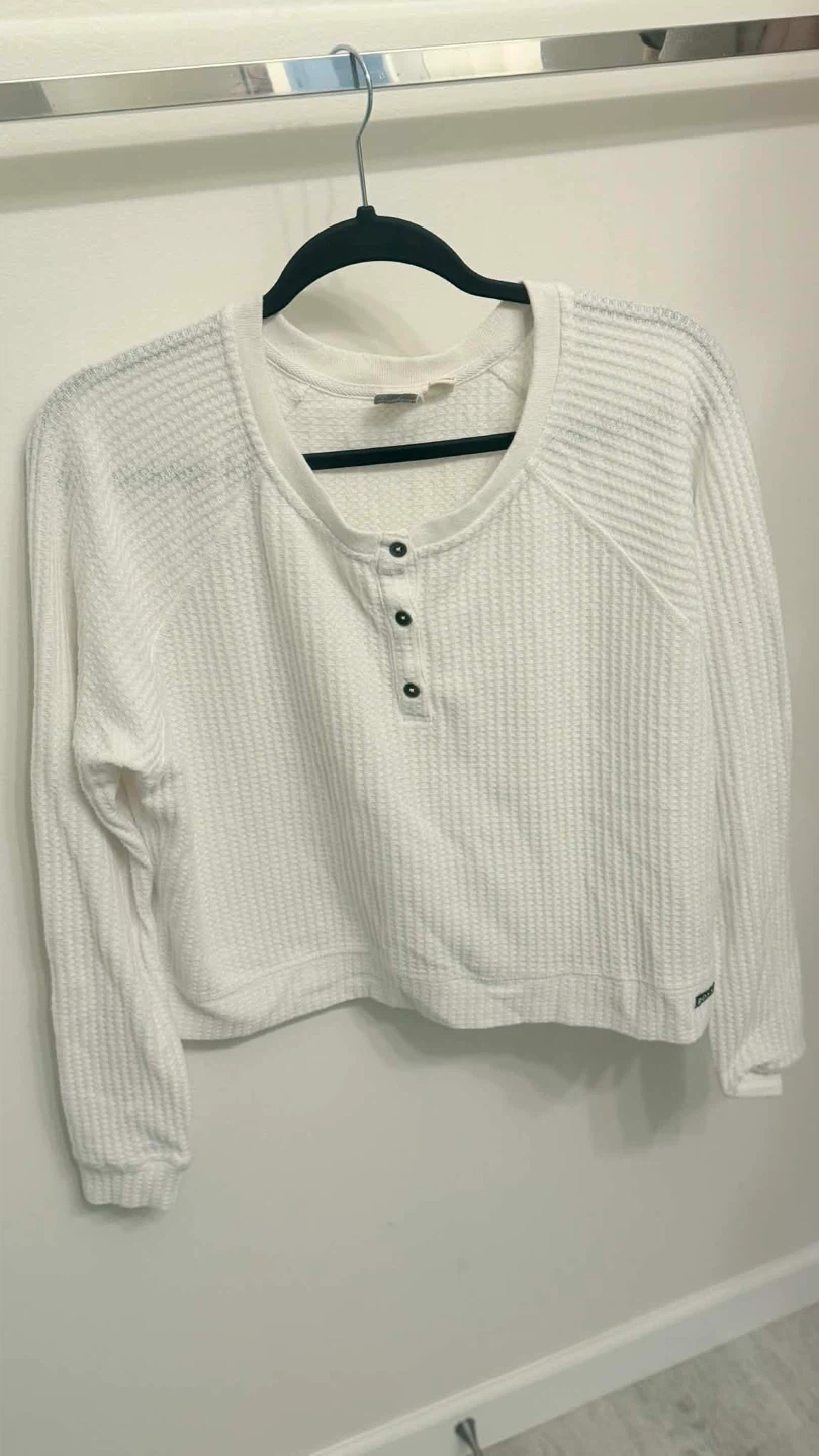 Roxy White Waffle Knit Henley Long Sleeve Shirt