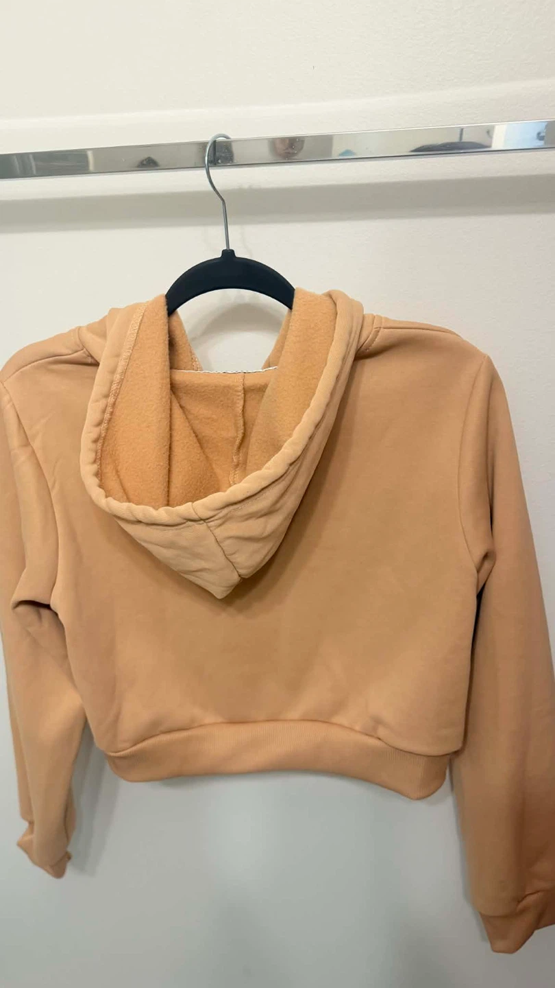 Beige Cropped Zip-Up Hoodie - photo 2