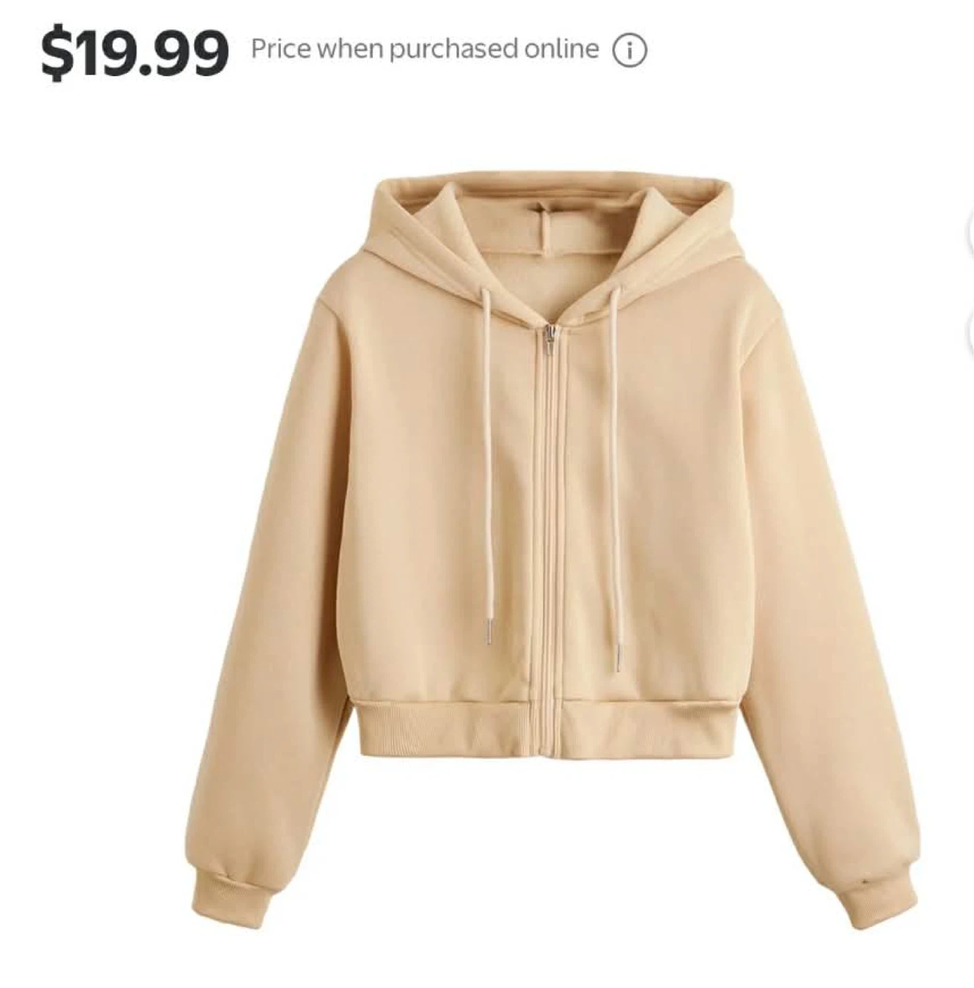 Beige Cropped Zip-Up Hoodie - photo 3