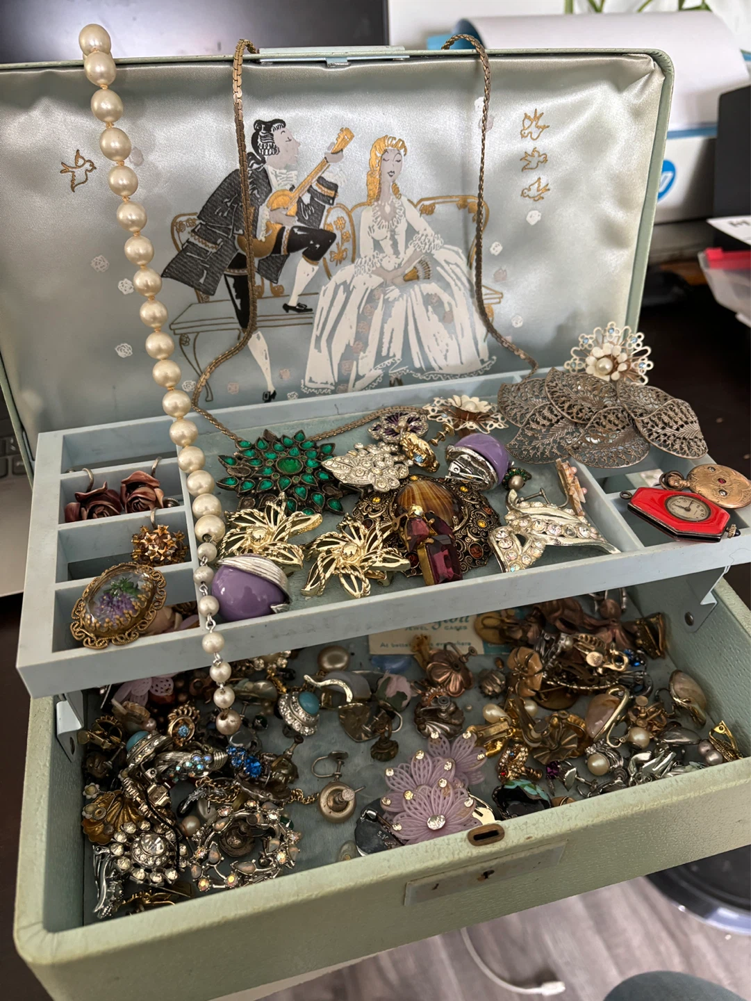 Vintage Assorted Costume Jewelry Lot with Jewelry Box