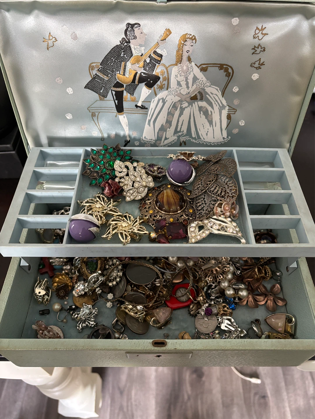 Vintage Assorted Costume Jewelry Lot with Jewelry Box - photo 2