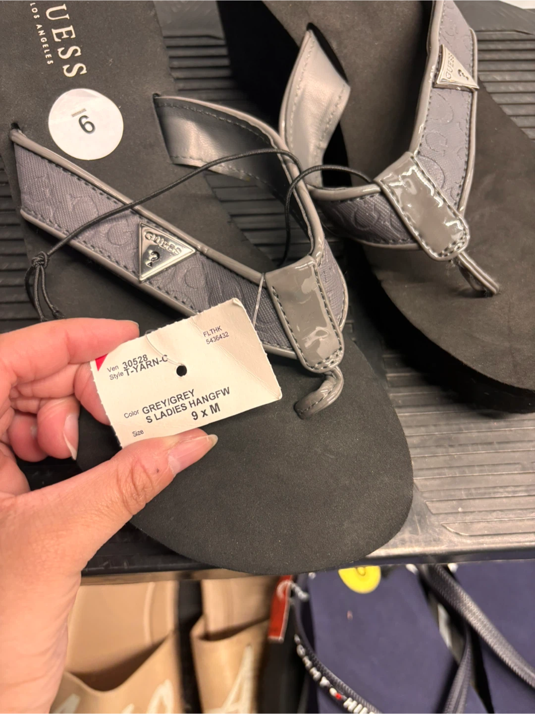 Guess Women's Grey Wedge Flip Flops Size 6