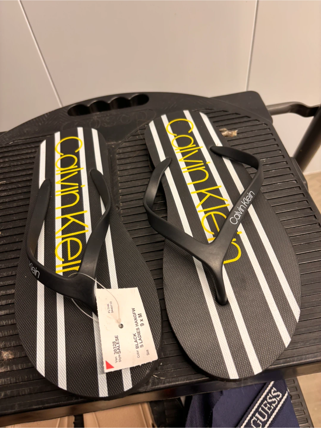 Calvin Klein Flip Flops - Black/White Stripes - Women's Size 9 - photo 2