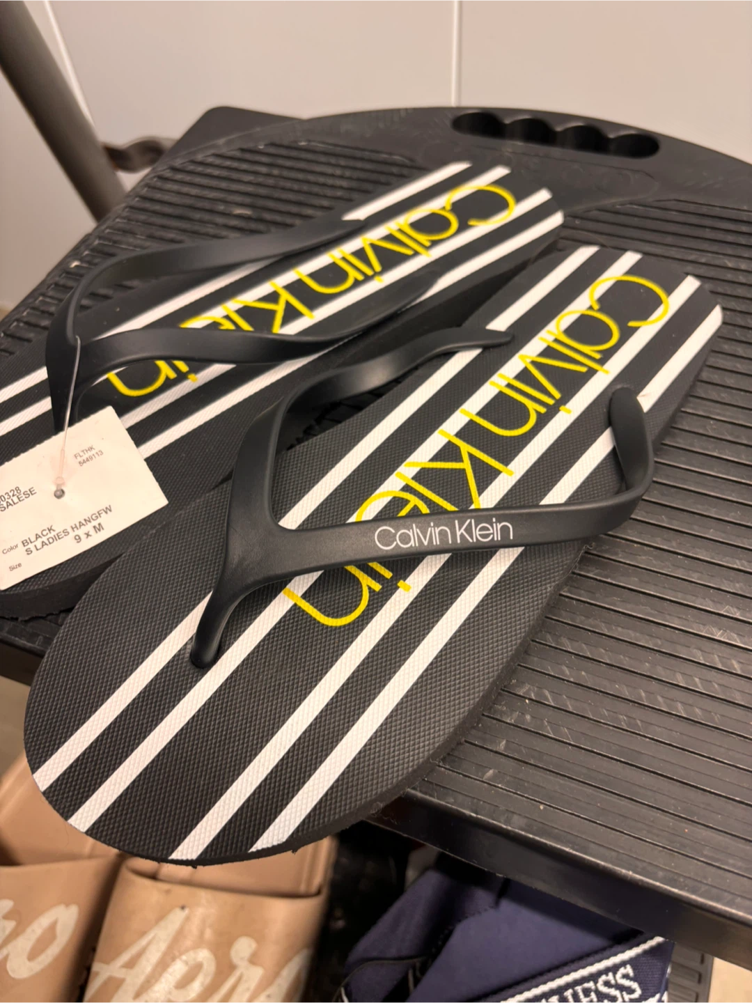 Calvin Klein Flip Flops - Black/White Stripes - Women's Size 9 - photo 3