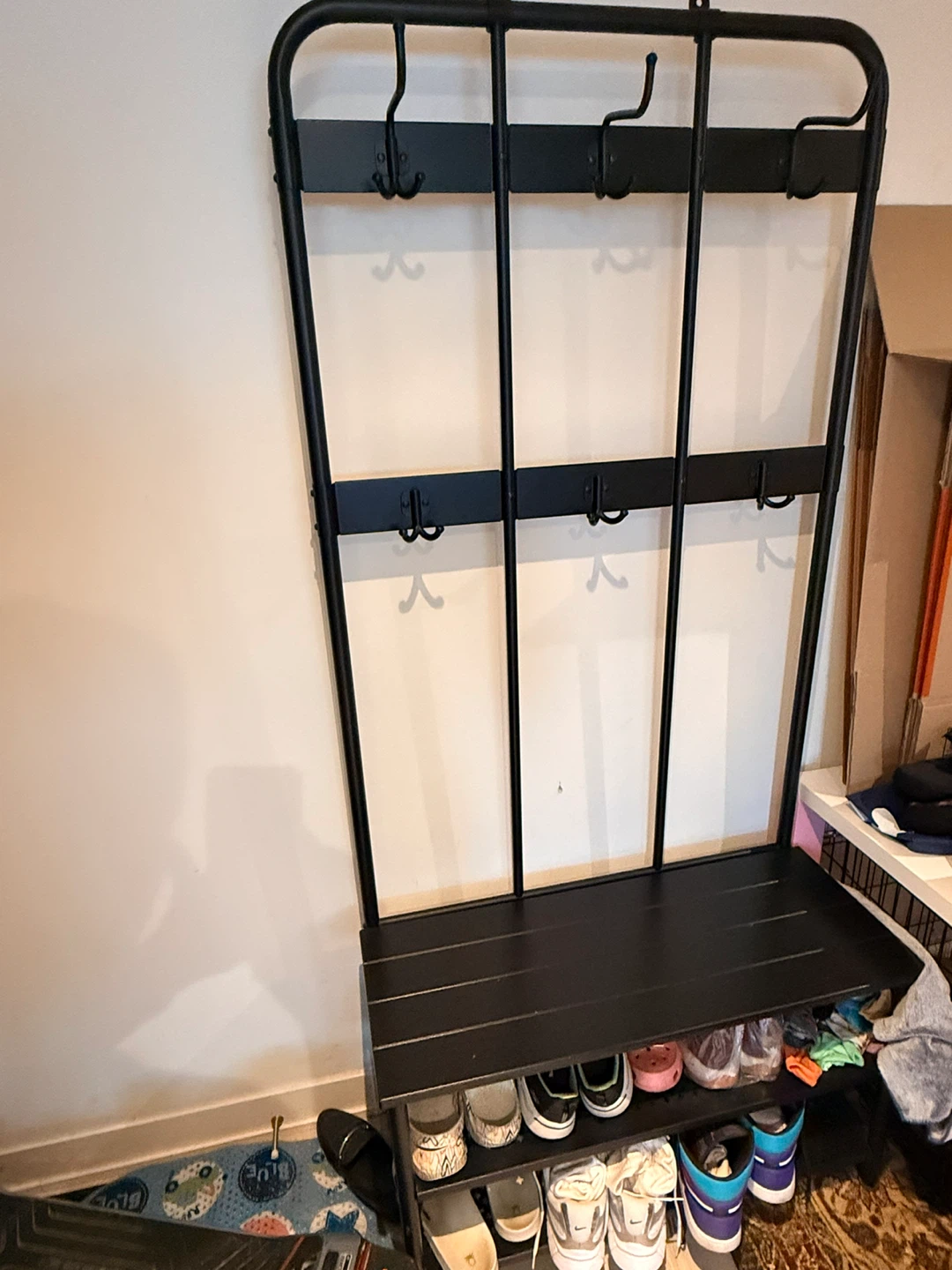 IKEA Black shoe rack with coat hanging hooks - photo 3