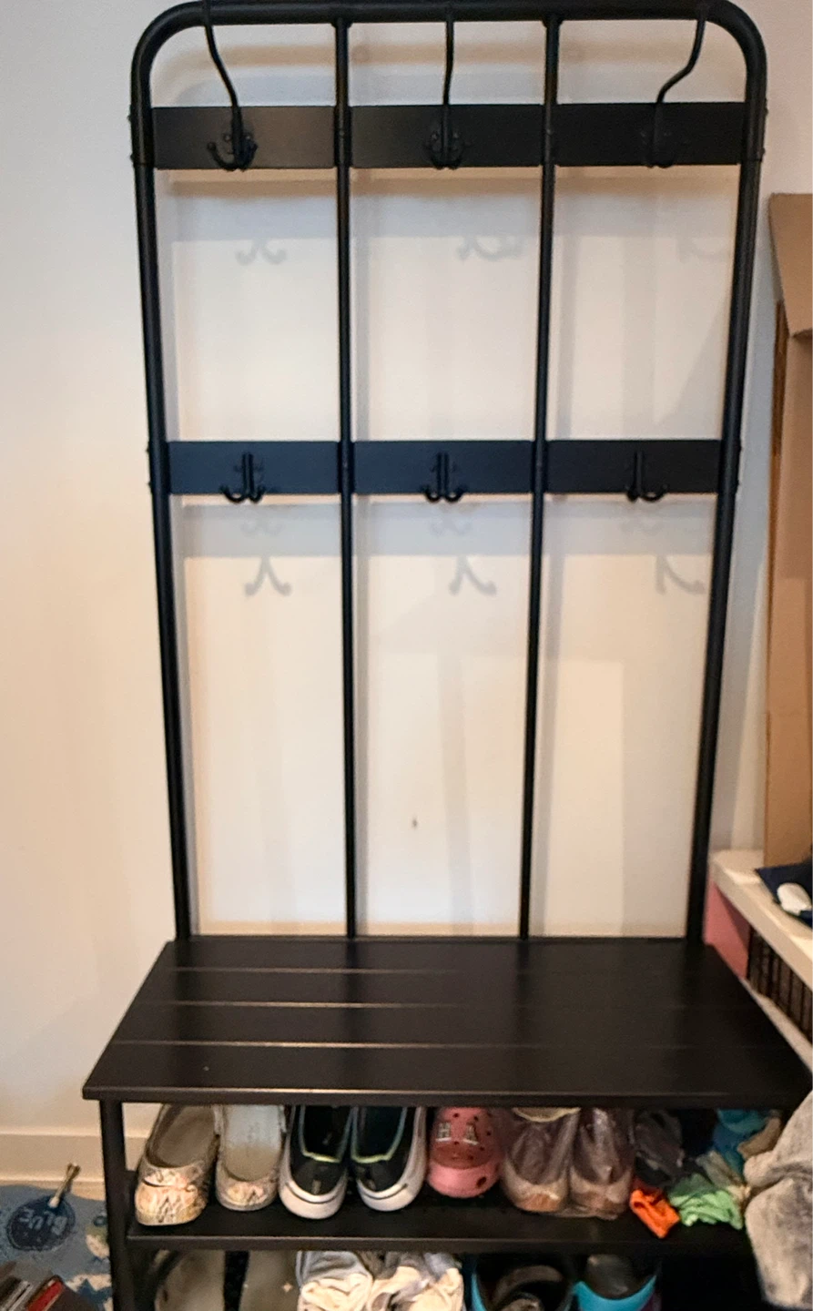IKEA Black shoe rack with coat hanging hooks - photo 2